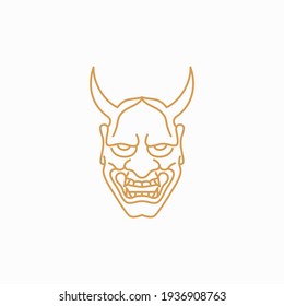 Line art Japanese Demon Oni Mask Logo Design