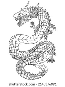 Line art of Japanese fantasy dragon. Design vector Illustration