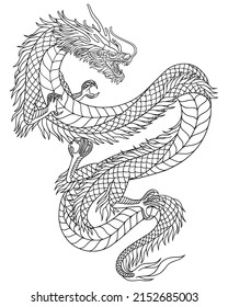 Line art of Japanese fantasy dragon. Design vector Illustration