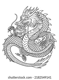 Line art of Japanese fantasy dragon. Design vector Illustration