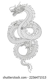 Line art of Japanese fantasy dragon. Design vector Illustration