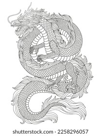 Line art of Japanese fantasy dragon. Design vector Illustration	