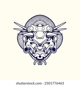 line art Japanese mask design vector