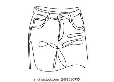 Line Art Jeans Pants Illustration. Curve Continuous Line Doodle Art. Editable Black Outline Jeans Pants Silhouette Line Ink. Hand Drawn Fashion Clothes Garment Jeans Cloth Contour Continuous Line Art