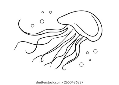 Line art jellyfish with bubbles on a graphic design animal ocean