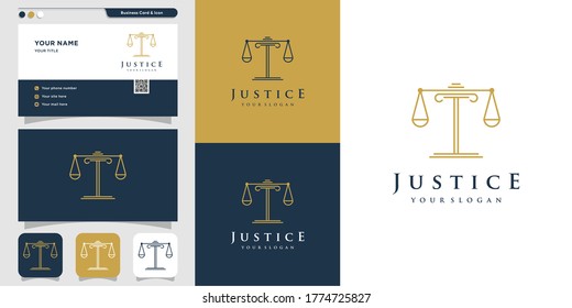 Line art justice logo and business card design template Premium Vector