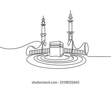 Line Art of Kaaba with Two Minarets in Makkah