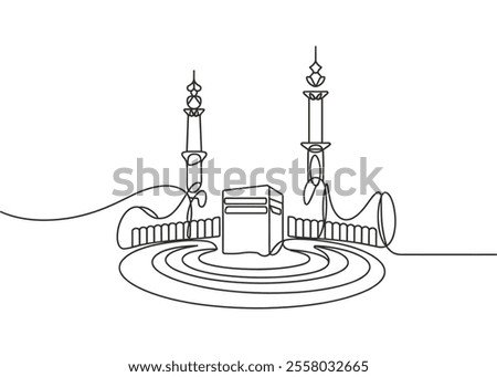 Line Art of Kaaba with Two Minarets in Makkah