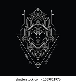 Line Art Kali with Sacred Geometry Style