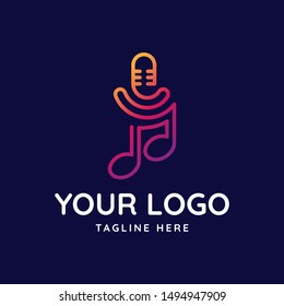Line Art Karaoke Music Note Microphone  Logo Icon Vector
