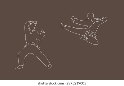 line art karate silhouette vector. Boxing and competition silhouettes vector image, Boxing black and white.