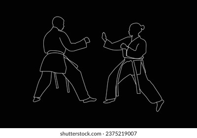 line art karate silhouette vector. Boxing and competition silhouettes vector image, Boxing black and white.