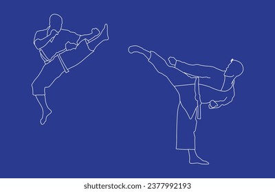 line art karate silhouette vector. Boxing and competition silhouettes vector image, Boxing black and white.