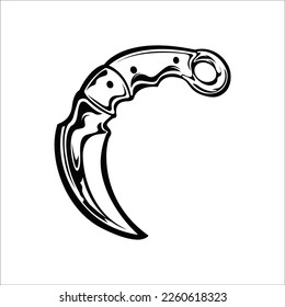 LINE ART KERAMBIT. Vektordesign der traditionellen Waffen typisch für West-Sumatra Indonesien, Farben können bearbeitet werden