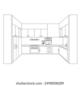 Line art kichen set in white