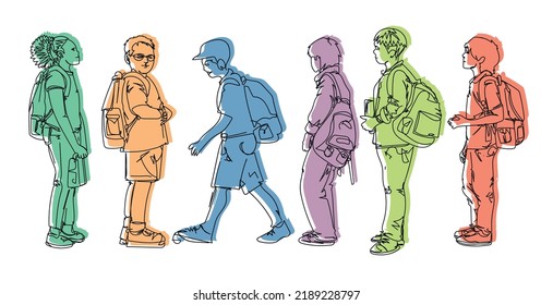 Line art kids concept vector illustration