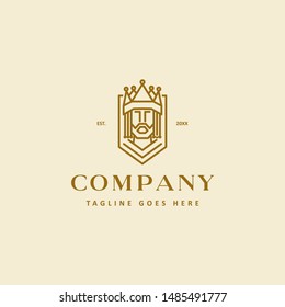 line art king face head with crown geometric logo icon vector template