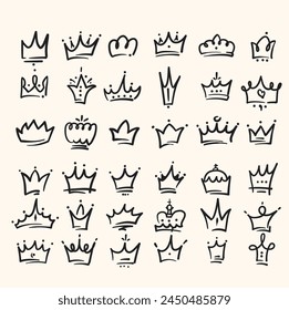 Line art king or queen crown with illustration style doodle and line art