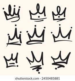 Line art king or queen crown with illustration style doodle and line art