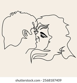 line art of a kiss between a man and a woman