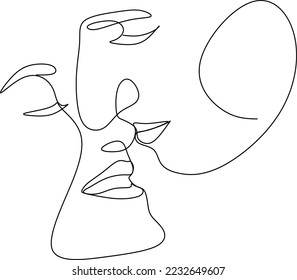 Línea de arte de una pareja de besos. Dibujo en línea de un hombre y una mujer enamorados. Ilustración minimalista moderna de tarjetas del Día de San Valentín. Logo de la boda. Postal romántica. Concepto de amor. Caer enamorada.