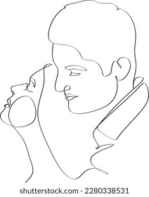 Line art of a kissing couple. Line drawing of a man and a woman in love. Valentine's Day minimalistic modern card illustration. Wedding logo. Romantic postcard. Love concept. Fall in love.