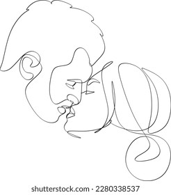 Line art of a kissing couple. Line drawing of a man and a woman in love. Valentine's Day minimalistic modern card illustration. Wedding logo. Romantic postcard. Love concept. Fall in love.