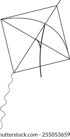 line art kite vector illustration, solid white background