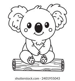 Line Art Koala Bär auf Holzvektor