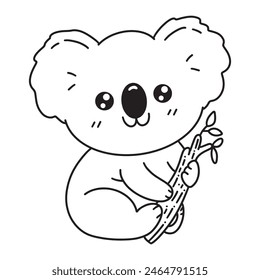 Line art of koala bear with tree cartoon vector