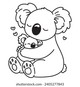 Line Art von Koala Mama Umarmung Koala Baby Vektor