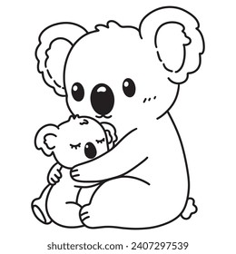 Line Art der Koala Mutter umarmt koala baby Vektorgrafik