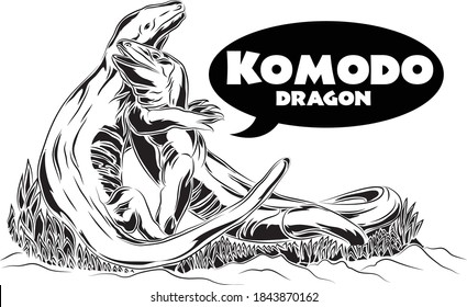 Line art of Komodo Dragon vector illustration