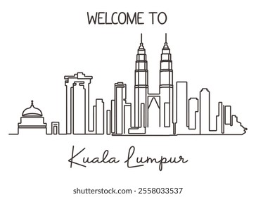 Line Art of Kuala Lumpur Skyline with Petronas Towers