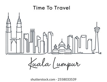 Line Art of Kuala Lumpur Skyline with Petronas Towers