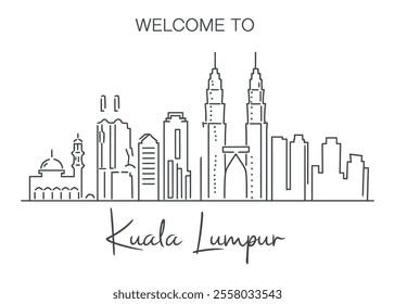 Line Art of Kuala Lumpur Skyline with Petronas Towers