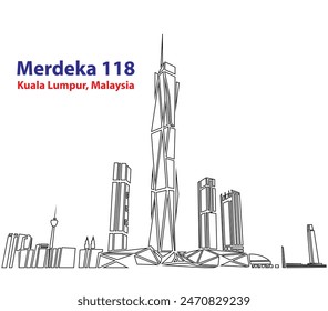 Línea de arte del horizonte de Kuala Lumpur con Merdeka 118. Esquema