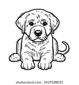 Line art Labrador Retriever illustration. Ink style, cute animal for print. Vector linear silhouette. Transparent fill, black lines. Isolated on white background