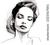 line art lady portrait zoom up