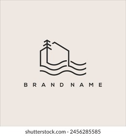 line art lake house o river house logo Vector