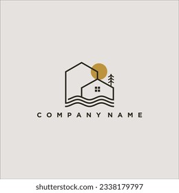 line art Lake or river House logo vector