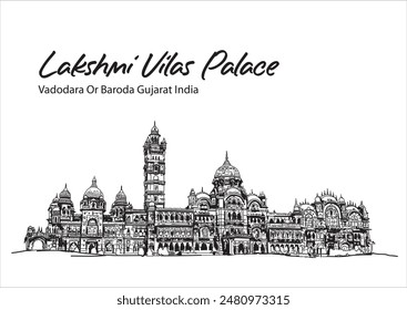 Line Art of Lakshmi Vilas Palace Indien Vektorgrafik Handzeichnung Illustration