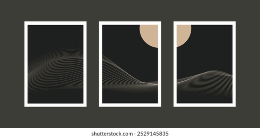 Line art landscape desset in midnight.