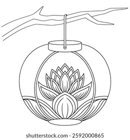 A line art lantern illustration of a coloring page