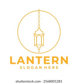 Line art Lantern logo design with gold color. Vintage Lantern simple logo design vector