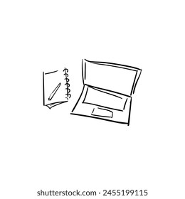 line art, laptop work tool symbol icon , vector illustration
