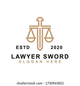 Line Art Lawyer Sword, Fight Your Opponent Logo Design