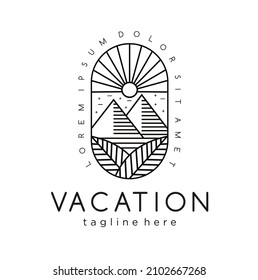 Line art Leaf Adventure Mountain Logo summer Design Template badge