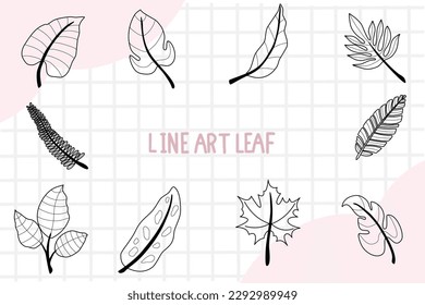 Line art leaf hand drawn doodle collection 