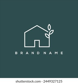 line art leaf house and garden house logo vector